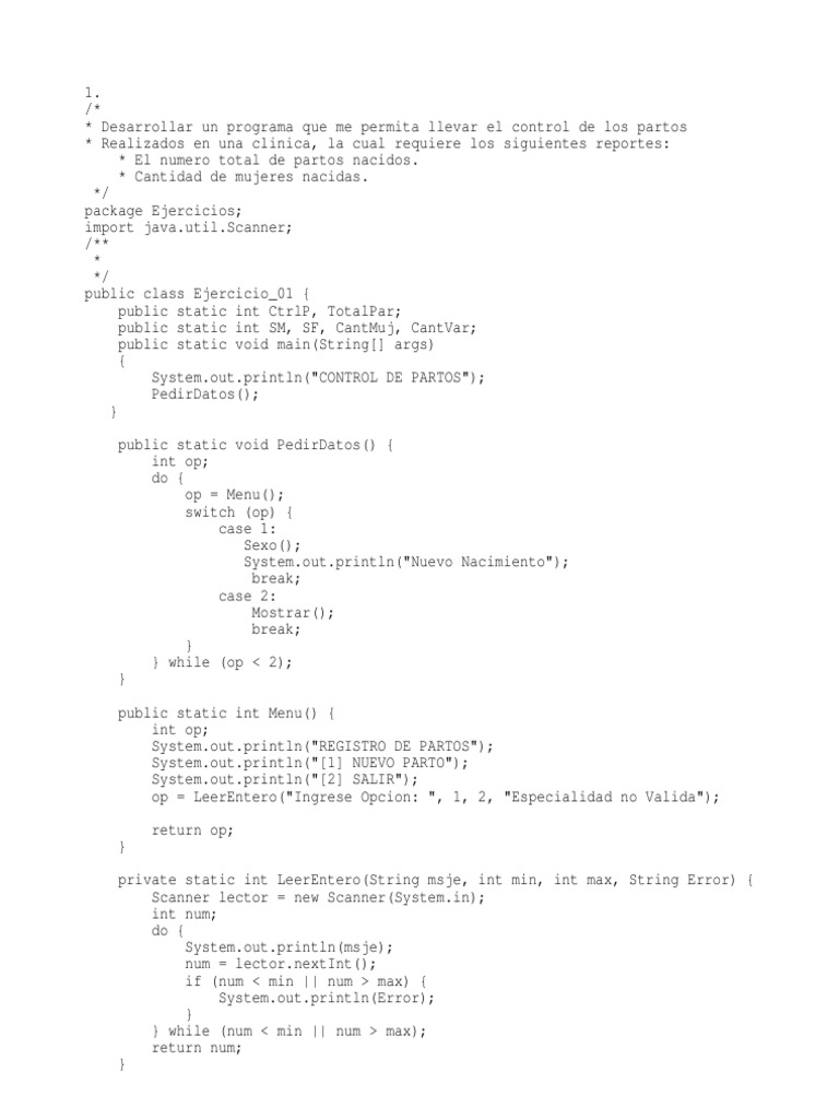 Control de Partos y Ventas en Java | PDF | Programación de computadoras ...