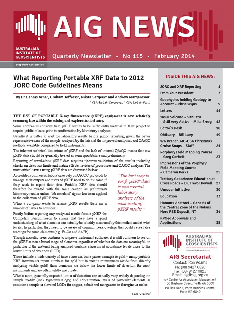 What Reporting Portable XRF Data To 2012 JORC Code Guidelines Means ...