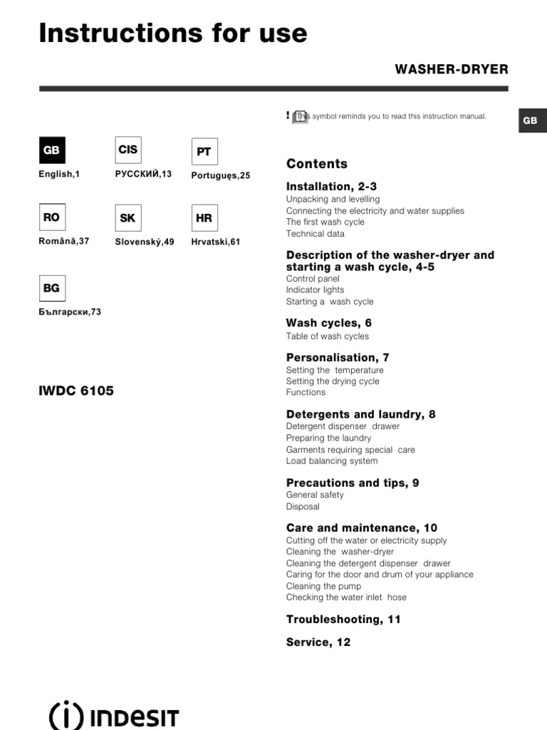Manual de Usuario Indesit IWDC 6105 (84 Páginas) | PDF | Home ...