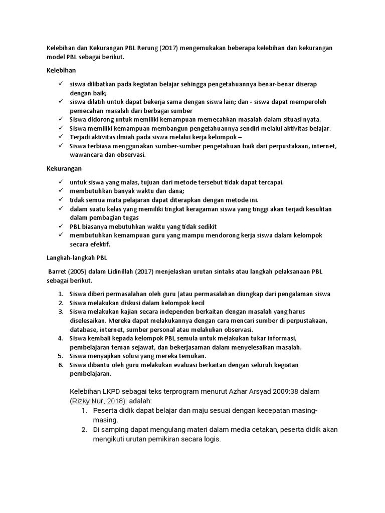 Kelebihan dan Kekurangan PBL | PDF