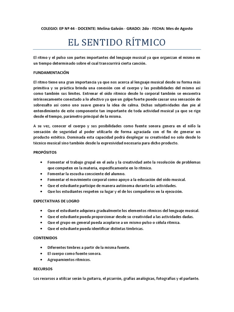 Desarrollo del Sentido Rítmico Infantil | PDF | Ritmo | Canciones