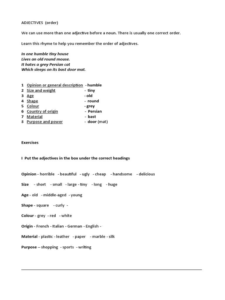Order of Adjectives Explained | PDF | Adjective