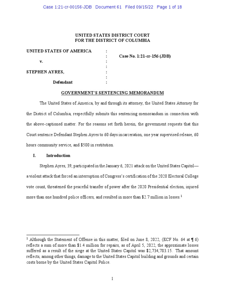 Ayres Recommended Sentencing Memorandum | PDF | United States Federal ...