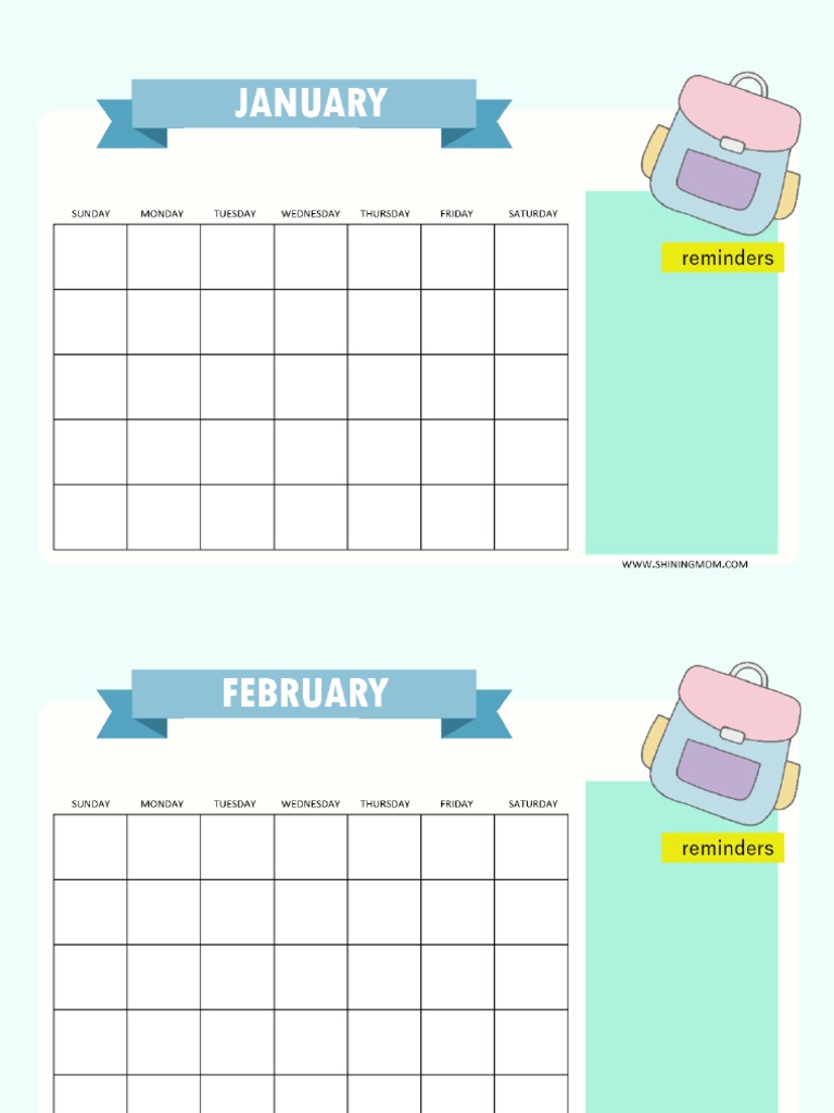 Blank School Calendar PDF