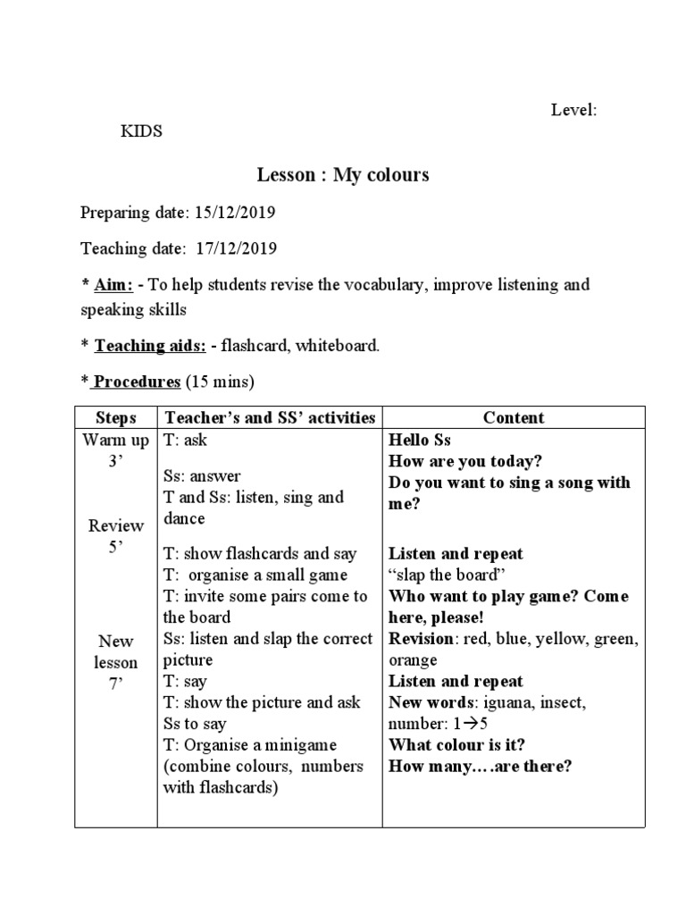 Lesson plan GVNN mẫu | PDF | Language Arts & Discipline