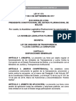 Ley #974 de La Ley de Unidades de Trasparencia y Lucha Contra La Corrupción