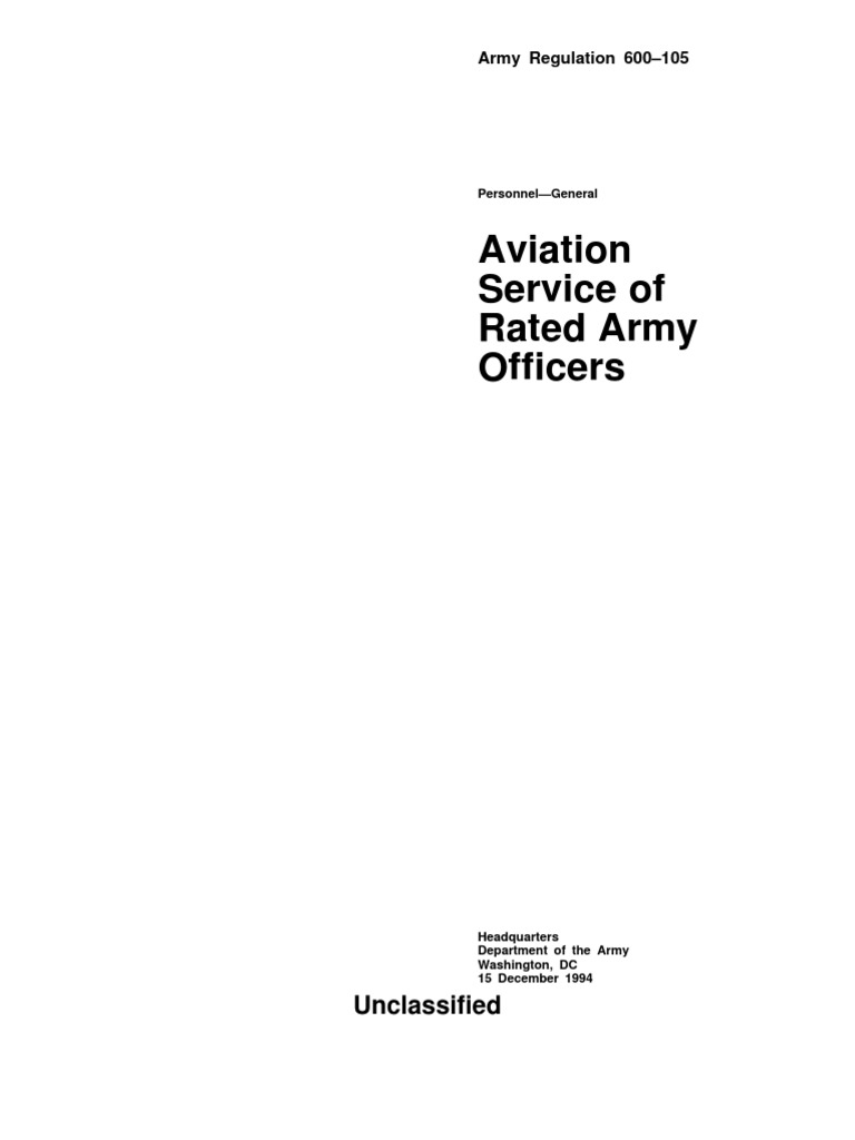 Army Regulation 600–105 AVIATION SERVICE OF RATED ARMY OFFICERS