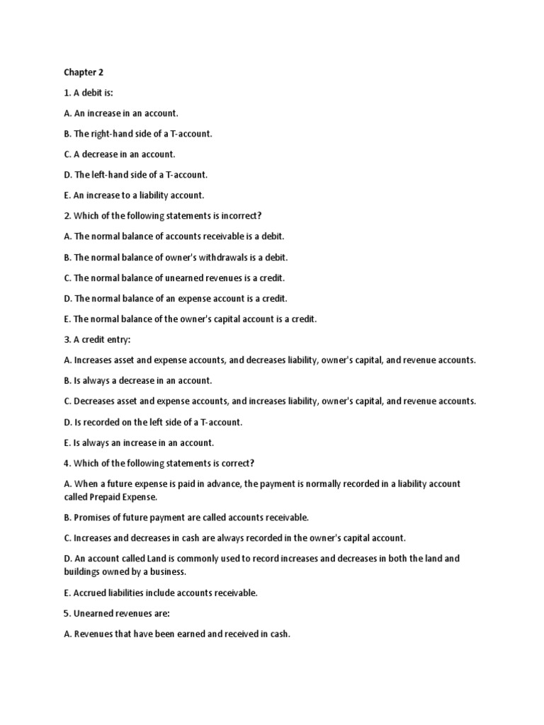 Chapter 01 02 Selected MCQs PDF Debits And Credits Equity (Finance)