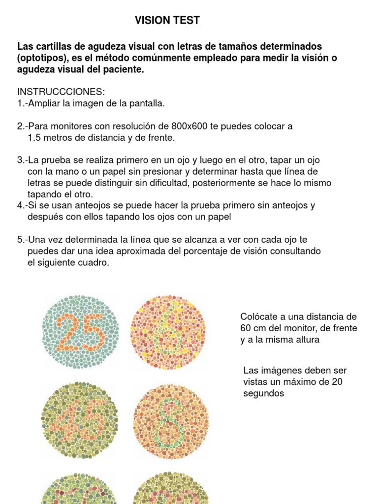 Vision Test PDF Percepción visual Ojo