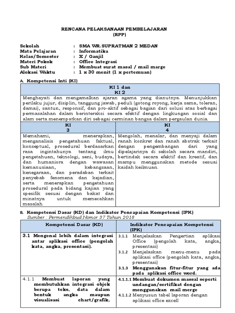 RPP Informatika Kelas 10 Kurikulum Merdeka | PDF