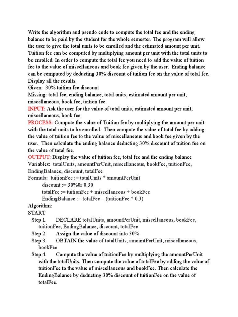 Student Fee and Grade Calculation Algorithm | PDF | Fee | Weighted ...