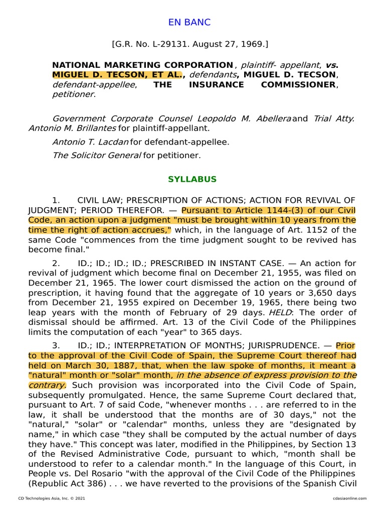 4 National Mktg. Corp. v. Tecson PDF Judgment (Law) Statute Of