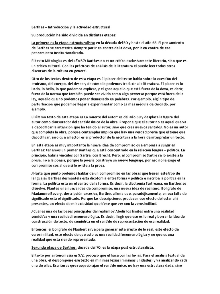 Barthes: Estructuralismo y Crítica Cultural | PDF | Autor | Lingüística