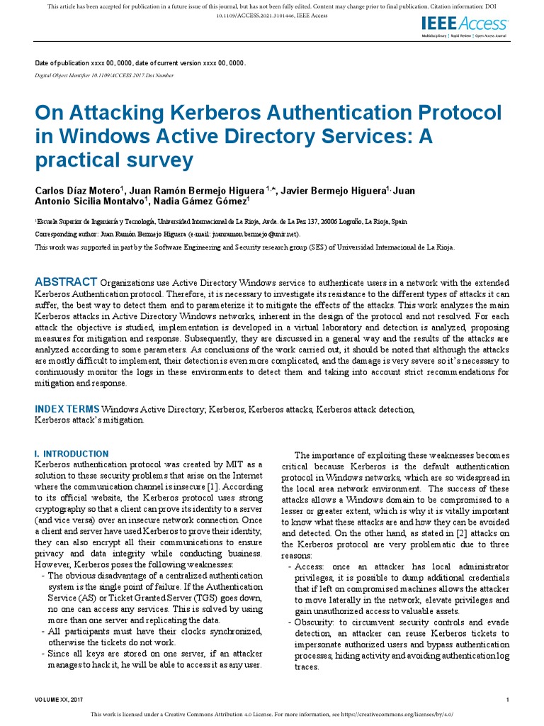 On Attacking Kerberos Authentication Protocol in W | PDF | Key ...