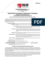 PROSPECTO Oferta Pública de Papeles Comerciales Al Portador CALOX INTERNATIONAL EMISIÓN 2022-V Y EMISIÓN 2022-XVI