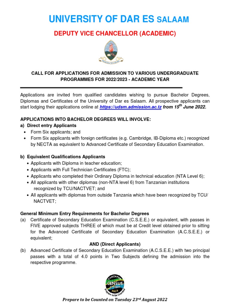 Call For Applications Into Undergraduate Studies 2022 | PDF | Academic  Degree | Diploma