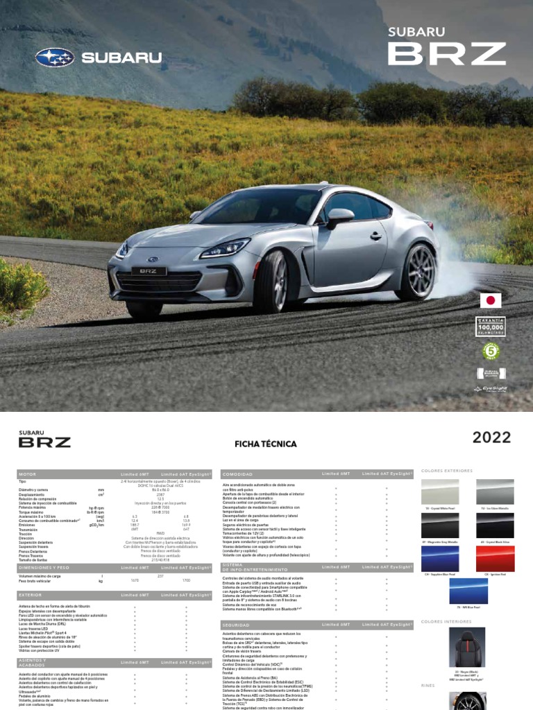 Ficha Tecnica BRZ 2022 | PDF | Vehículo de motor | Estilos de carrocería