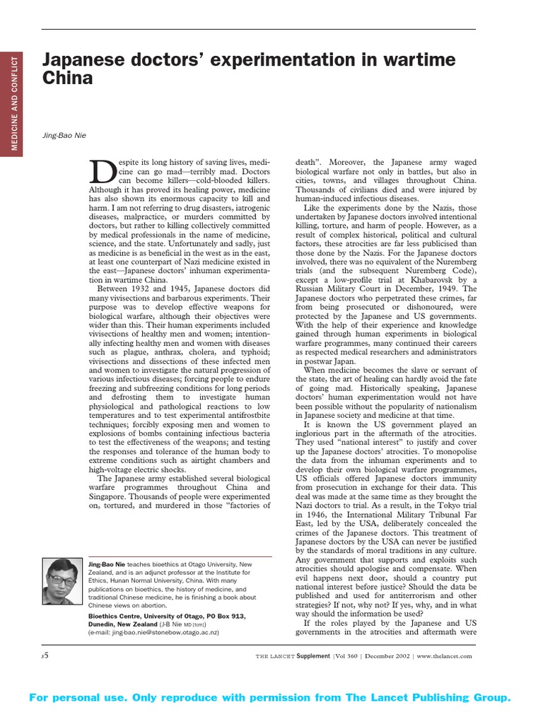 Japanese Doctors' Experimentation in Wartime China: Jing-Bao Nie | PDF ...