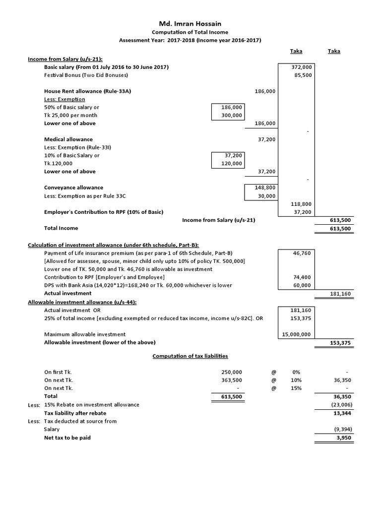 Tax Return Mr. X AY 202223 PDF Tax Refund Life Insurance