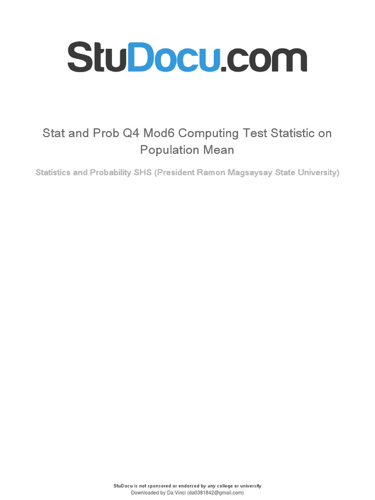 Statistics q4 Mod6 Computing Test Statistic On Population Mean | PDF ...