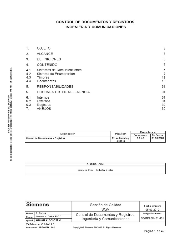 Siemens: Control de Documentos Y Registros, Ingenieria Y Comunicaciones ...