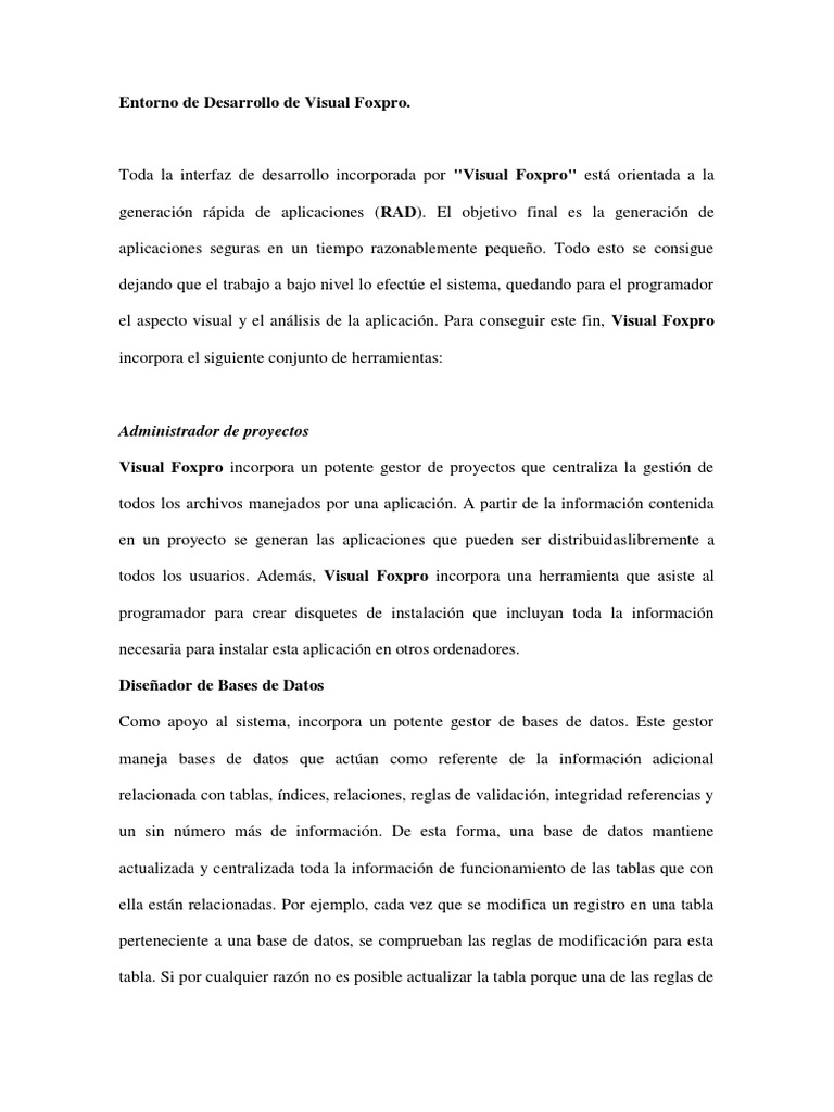 Entorno De Desarrollo De Visual Foxpro Descargar Gratis Pdf Bases
