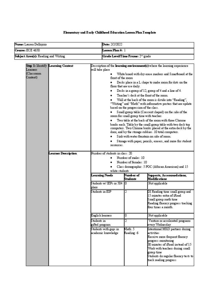 Literacy Lesson Plan PDF Educational Assessment Learning