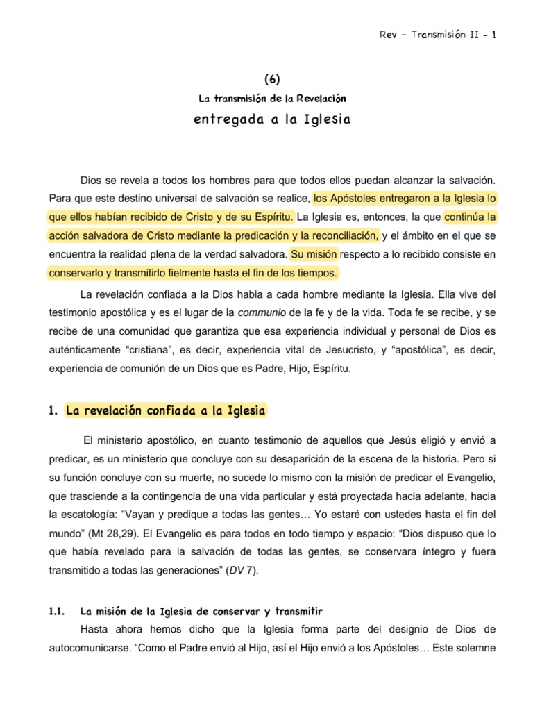 Transmisión de la Revelación en la Iglesia | PDF | Iglesia Católica | Fe