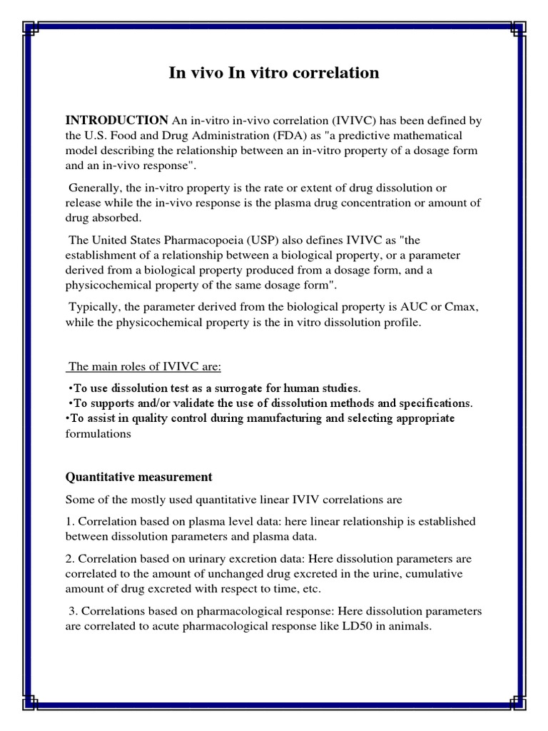 In Vivo In Vitro Correlation Overview | PDF | In Vitro | Pharmaceutical ...