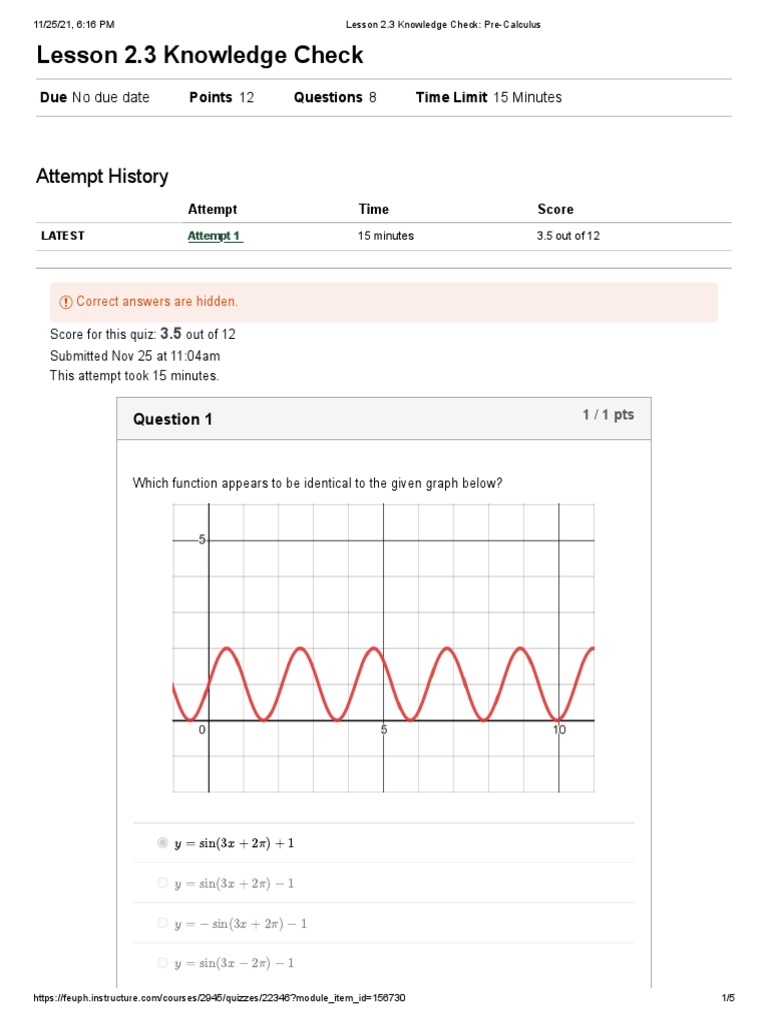 Lesson 2.3 Knowledge Check - Pre-Calculus | PDF | Physical Quantities ...