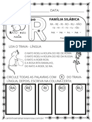 Atividades de Alfabetização das famílias silábicas - R, S, T, V, X, Z -  Cantinho Ensinar