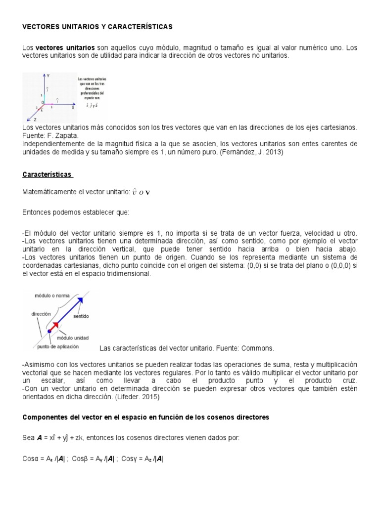 Vectores Unitarios y Características | PDF | Vector Euclidiano ...