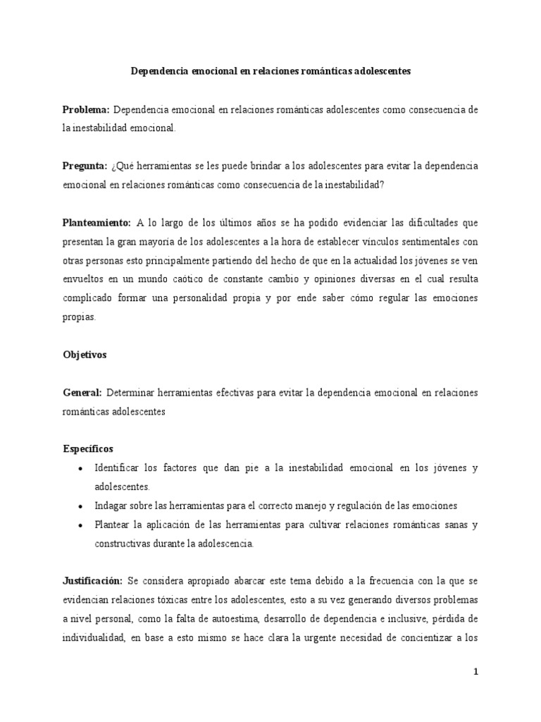 Dependencia emocional en relaciones rom nticas adolescentes pdf las