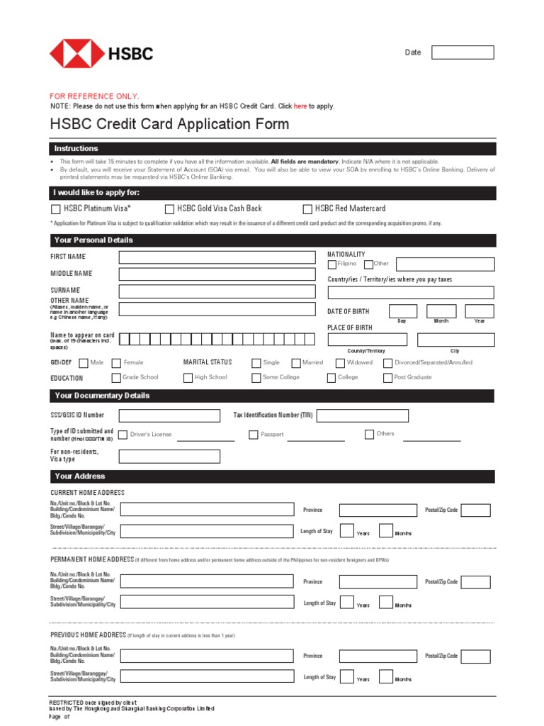 Credit Card Application Form | PDF | Credit Card | Identity Document