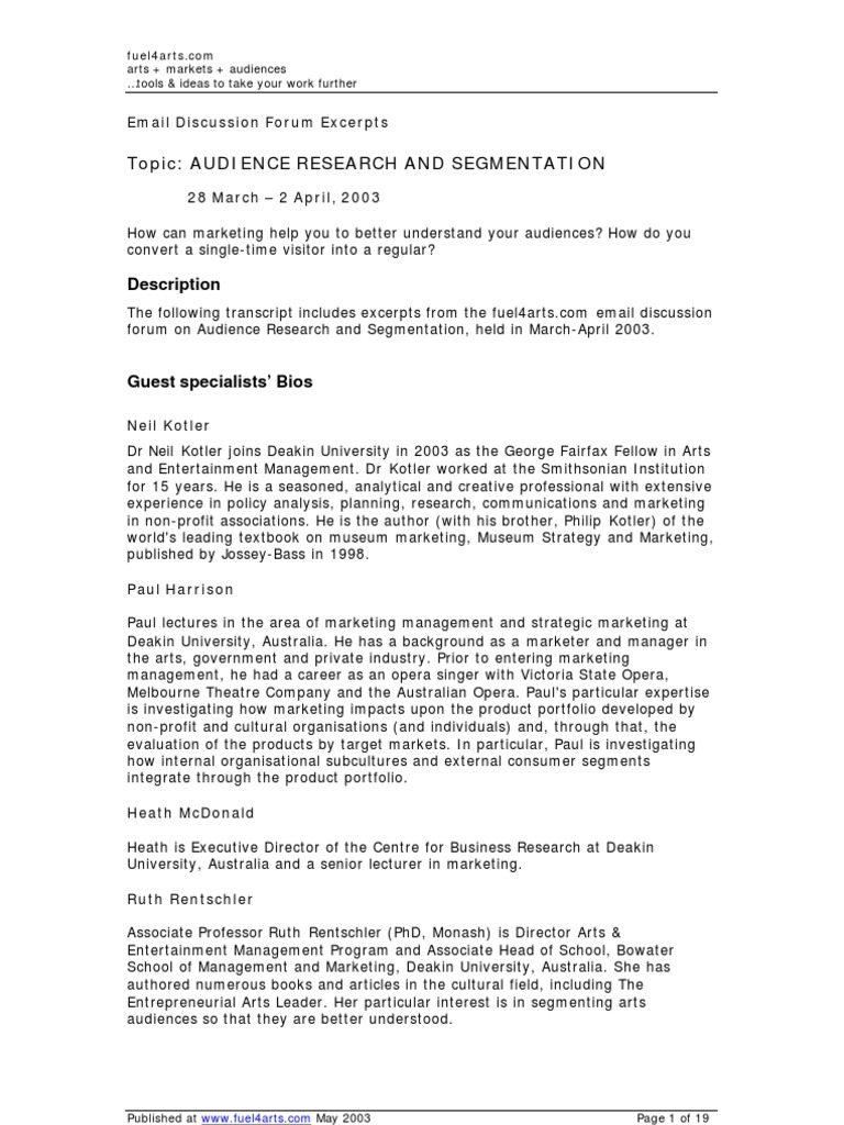 Audience Research and Segmentation | PDF | Market Segmentation | Museum