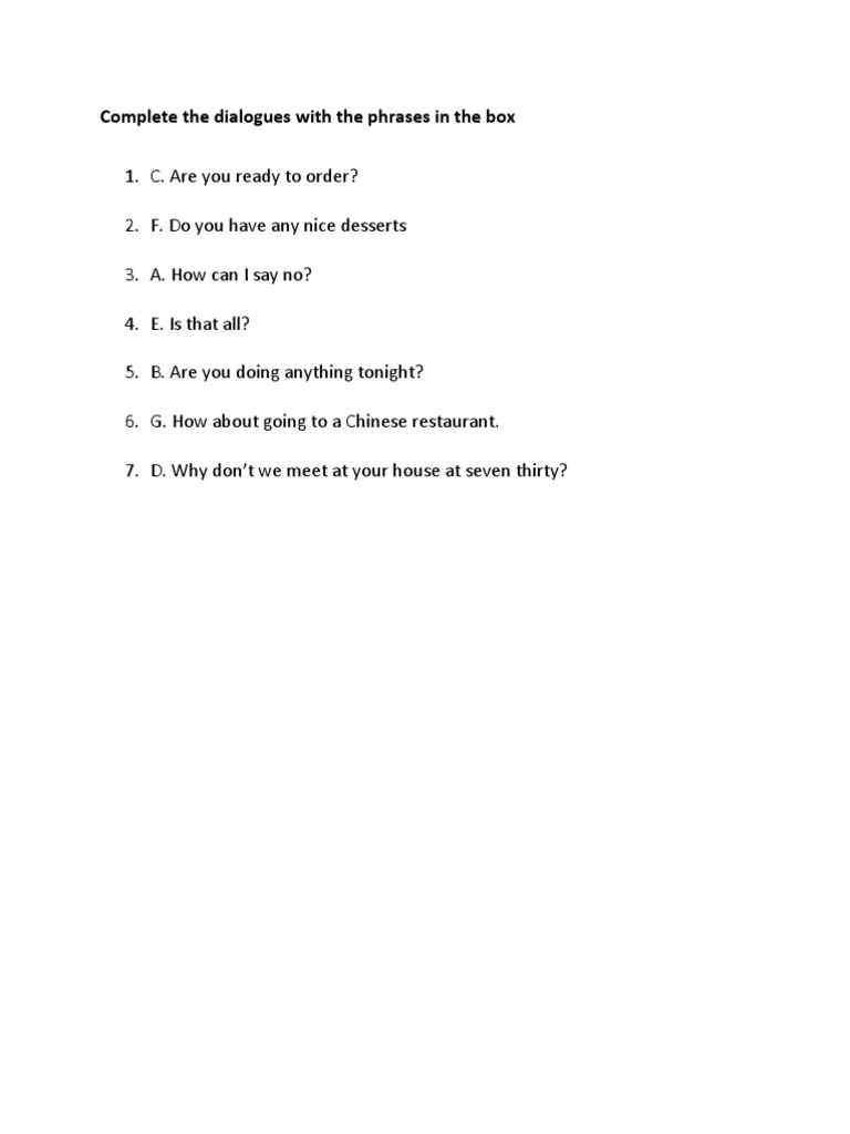 Complete the Dialogue Exercises | PDF