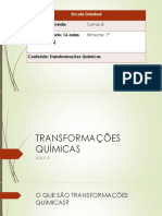 Plano de Aula - TRANSFORMAÇÕES QUÍMICAS