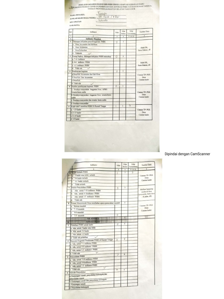 Form Penilaian Phbs Pdf