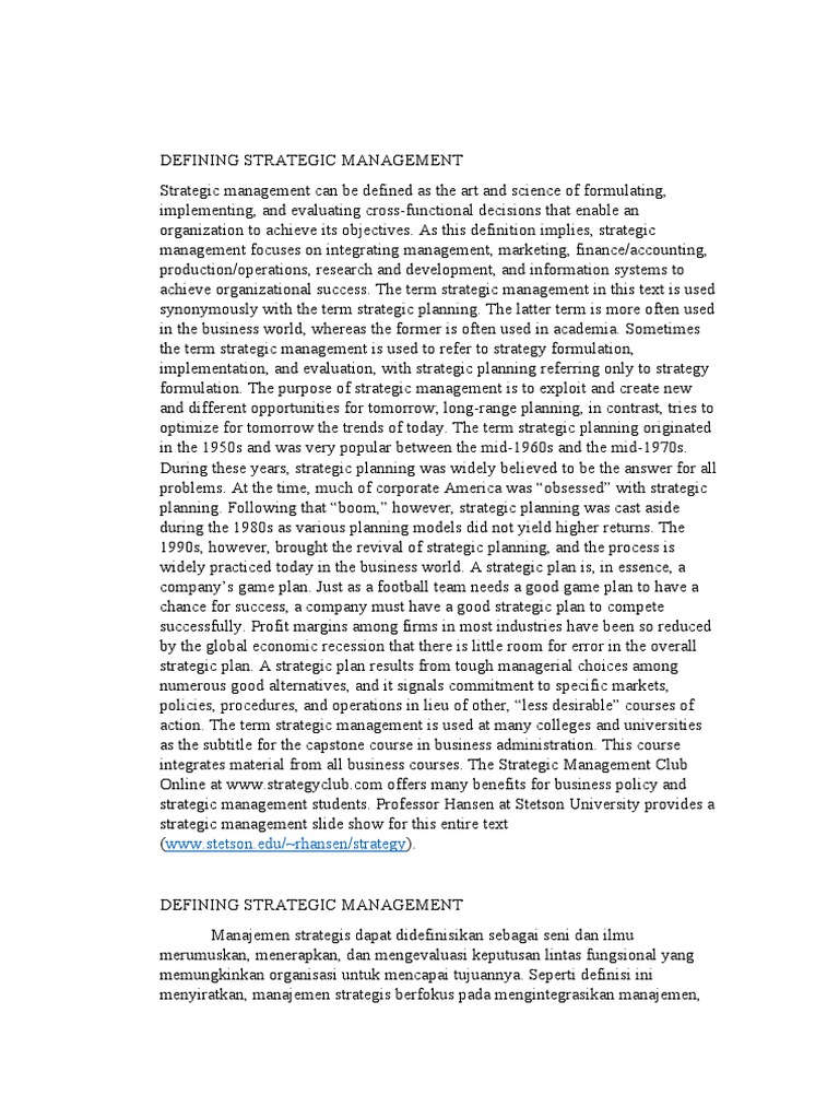 Defining Strategic Management | PDF | Strategic Management | Strategic