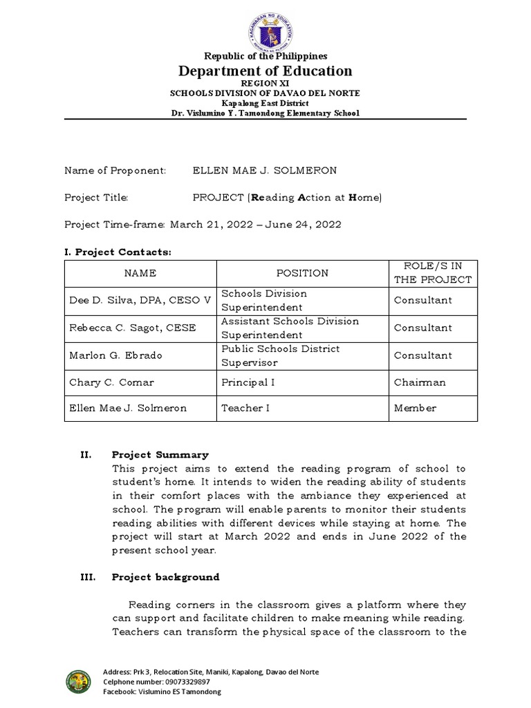 Reading Action at Home Project | PDF | Literacy | Learning