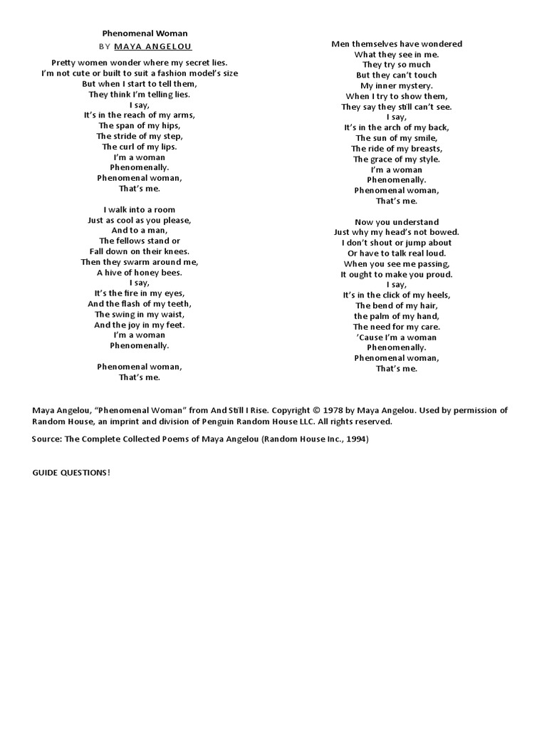 Phenomenal woman by maya angelou pdf
