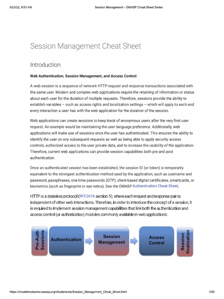 Session Management Cheatsheet | PDF