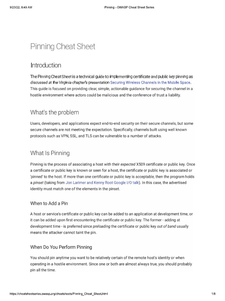 Pinning Cheat Sheet | PDF