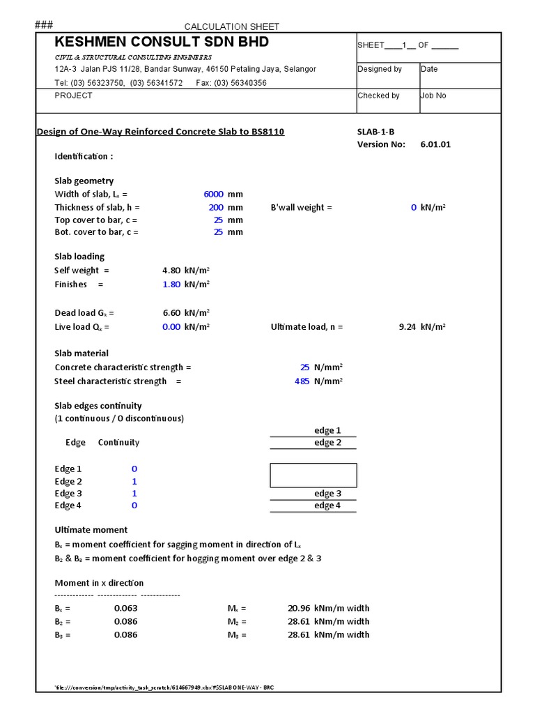 BRC Design for One-Way Slab | PDF | Building Technology | Mechanics