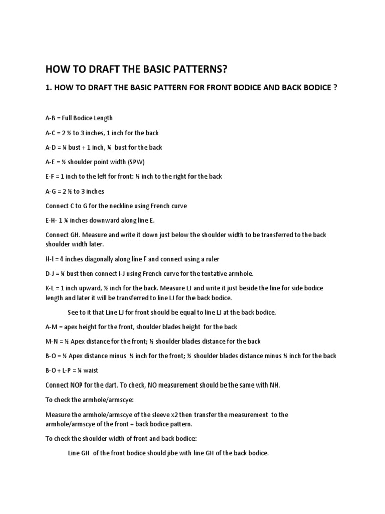 GFD 14 - Procedure in Drafting The Basic Patterns For Bodice, Sleeve ...