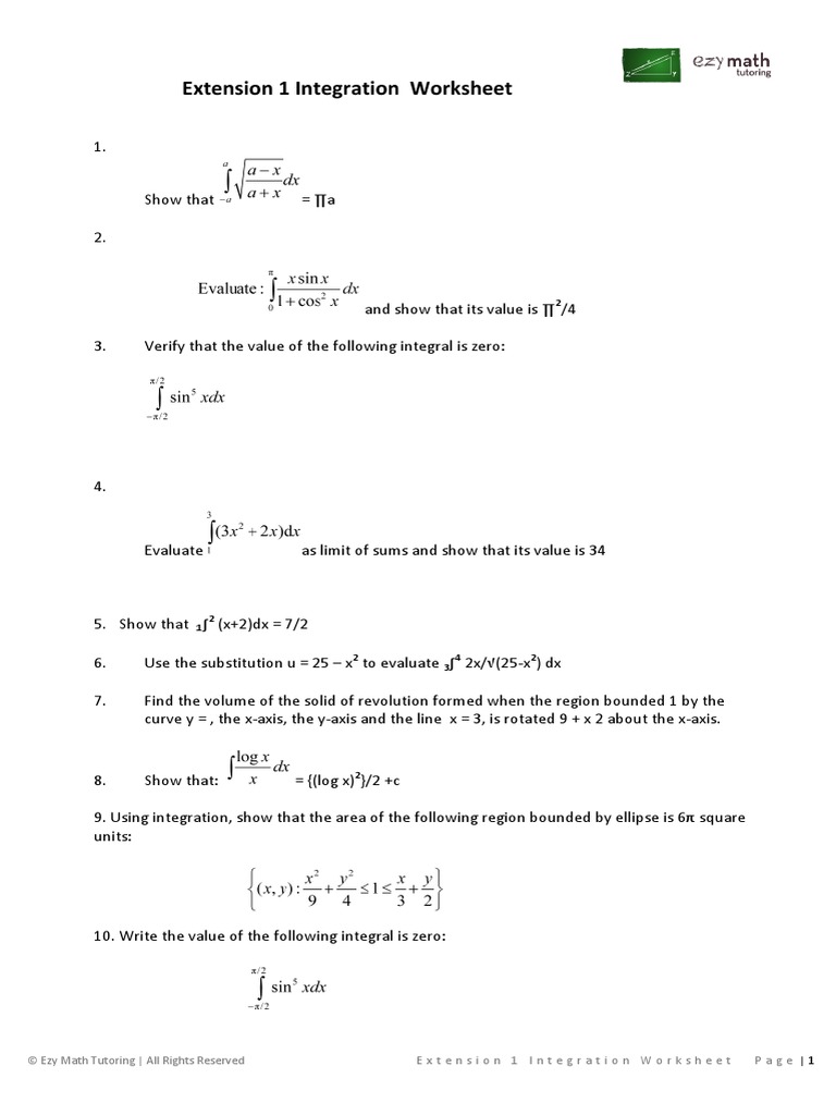 Extension 1 Integration Worksheet | PDF