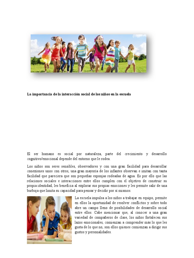 La Importancia de La Interacción Social de Los Niños en La Escuela. | PDF