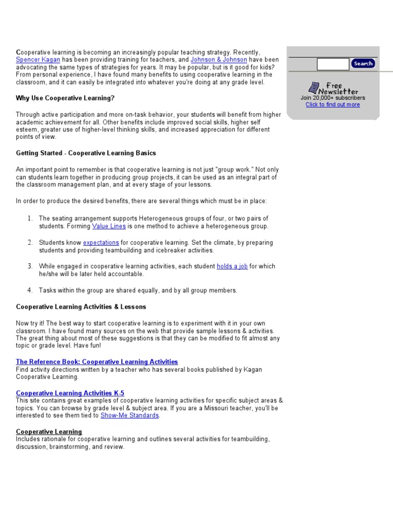 Cooperative Learning 1 | PDF | Classroom | Sharing