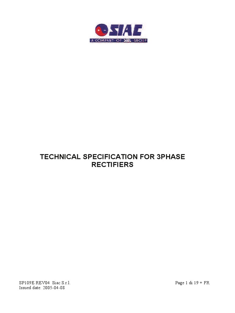 SP109E REV04 D Technical Specification ThreePhase Rectifier PDF