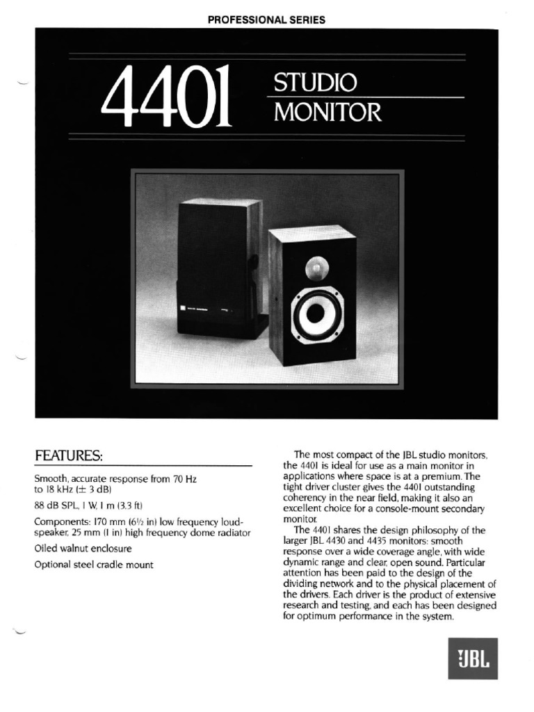 JBL 4401 Control Monitor Overview | PDF | Loudspeaker